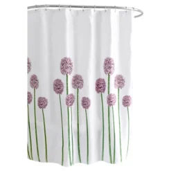 Fabric Floral Shower Curtain Purple/Green - Splash Home