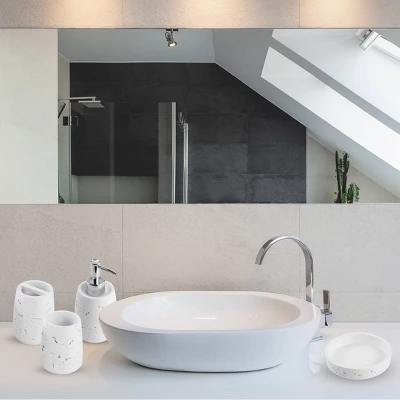 4pc Cork Resin Paint Coated Bath Accessory Set White - KRALIX - Image 2