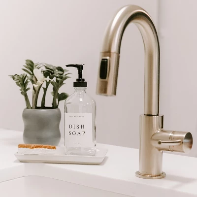 Sweet Water Decor Clear Glass White Text Label Dish Soap Dispenser - 16oz