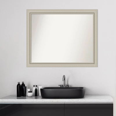 32" X 26" Non-Beveled Romano Silver Narrow Wood Bathroom Wall Mirror - Amanti Art - Image 5