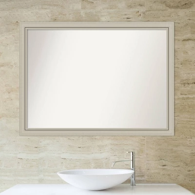 42" X 31" Non-Beveled Romano Silver Narrow Wood Bathroom Wall Mirror - Amanti Art - Image 4
