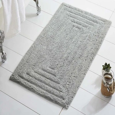 Diagonal Racetrack 100% Cotton Reversible Bath Rug Silver By Knightsbridge