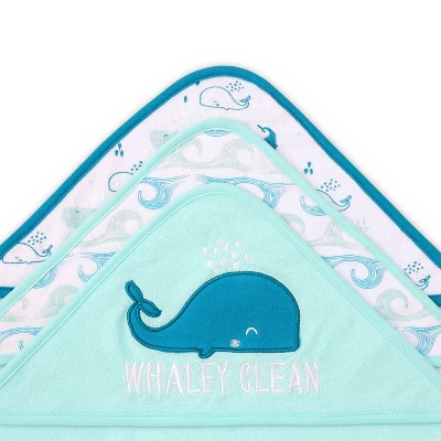 The Peanutshell Nautical Whale Tail 23-Piece Baby Bath Towel Set In Aqua/Teal/White - Image 4