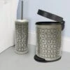 Laser Cut Pewter Step Garbage Trash Can & Toilet Brush Holder With Lid Pewter - Nu Steel