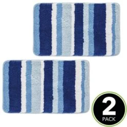 MDesign Soft Striped Microfiber Non-Slip Spa Mat, 34" X 21", 2 Pack