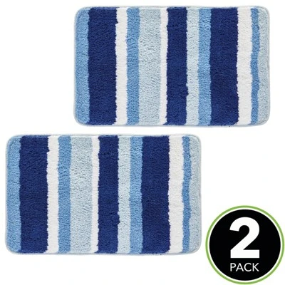 MDesign Soft Striped Microfiber Non-Slip Spa Mat, 34" X 21", 2 Pack