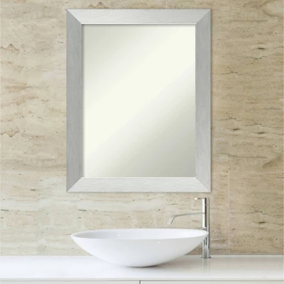 22" X 28" Non-Beveled Brushed Sterling Wood Bathroom Wall Mirror Silver - Amanti Art - Image 4