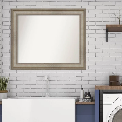 34" X 28" Non-Beveled Mezzanine Antique Narrow Wood Bathroom Wall Mirror Silver - Amanti Art - Image 8