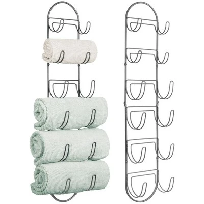 MDesign Metal Wall Mount Bath Towel Organizer Rack, 6 Shelves, 2 Pack - Image 11