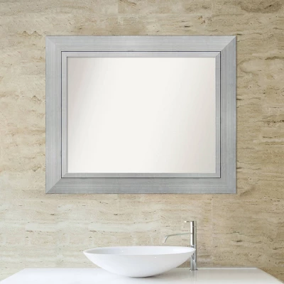 35" X 29" Non-Beveled Romano Silver Wood Bathroom Wall Mirror - Amanti Art - Image 4
