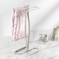 MDesign Metal Hand Towel Holder Stand For Bathroom Vanity Countertop - Satin
