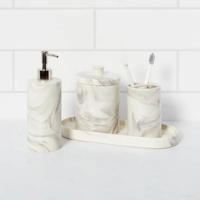 4pc Marbled Ceramic Bathroom Accessories Set Marble - Thresholdâ˘