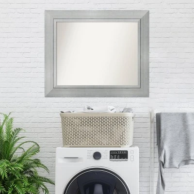 35" X 29" Non-Beveled Romano Silver Wood Bathroom Wall Mirror - Amanti Art - Image 7