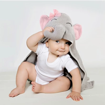 Hudson Baby Infant Girl Cotton Animal Face Hooded Towel, Pretty Elephant, One Size - Image 2