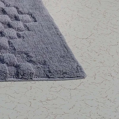 Knightsbridge Luxurious Block Pattern High Quality Year Round Cotton With Non-Skid Back Bath Rug Silver - Image 2