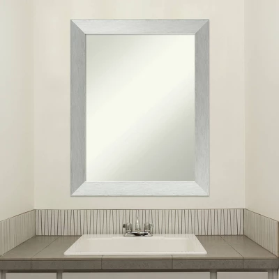 22" X 28" Non-Beveled Brushed Sterling Wood Bathroom Wall Mirror Silver - Amanti Art - Image 8