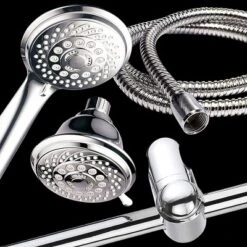 Dual Shower Head Aqua Dance Drill Free Instant Mount 3 Way Showerhead Slide Bar Combo Chrome - HoteSpa
