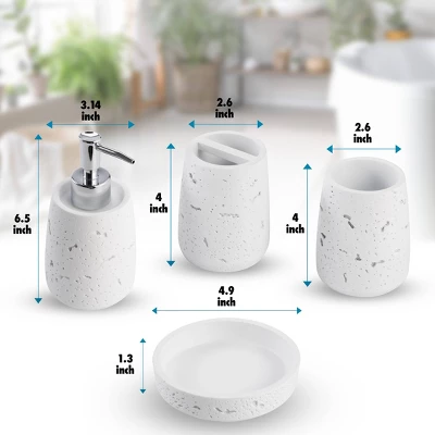 4pc Cork Resin Paint Coated Bath Accessory Set White - KRALIX - Image 5