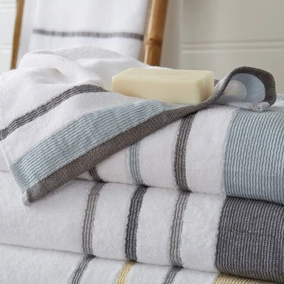 100% Cotton Quick-Dry Decorative Stripe Bath Towel Set - Image 3