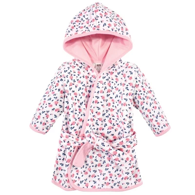 Hudson Baby Infant Girl Cotton Rich Bathrobe, Blue Pink Floral, 0-9M