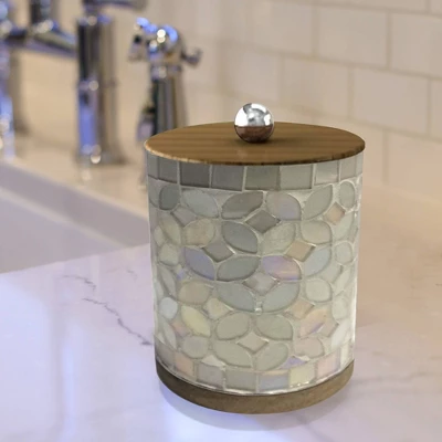 Pearl Escent Mosaic And Wood Trillium Q-Tip Jar - Nu Steel - Image 2
