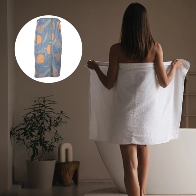 Unique Bargains Soft Absorbent Elastic Band Adjustable Button Towel Bath Wrap Blue 55.12" X 30.31" 1 Pc - Image 5