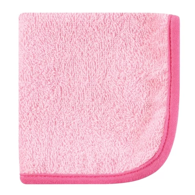 Luvable Friends Infant Girl Cotton Hooded Towel And Washcloth, Floral - Image 2