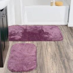 2pc Traditional Nylon Washable Bathroom Rug Set Purple - Garland Rug