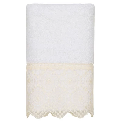 2pc Arian Cream Lace Embellished Hand Towels - Linum Home Textiles - Image 2