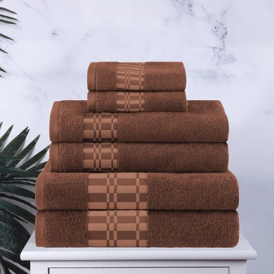 100% Cotton Medium Weight Geometric Border 6 Piece Assorted Bathroom Towel Set By Blue Nile Mills