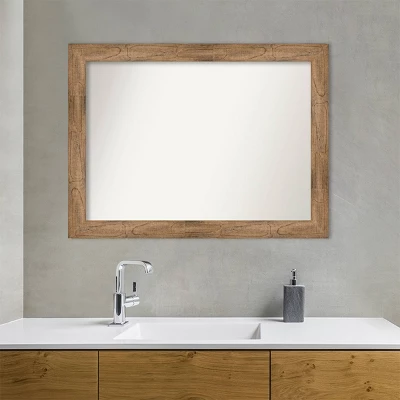 44" X 33" Non-Beveled Owl Wood Bathroom Wall Mirror Brown - Amanti Art - Image 7