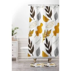 Fall Leaves Shower Curtain White - Deny Designs