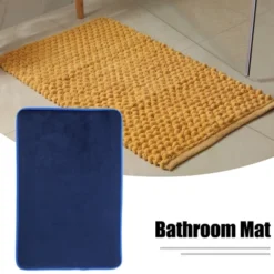 Unique Bargains Solid Color Pattern Bathroom Rugs Polyester Bath Mat Machine Washable Navy Blue 90x60cm
