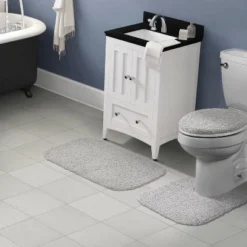 3pc Shaggy Nylon Washable Bathroom Rug Set Platinum Gray - Garland Rug