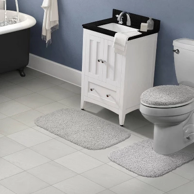 3pc Shaggy Nylon Washable Bathroom Rug Set Platinum Gray - Garland Rug