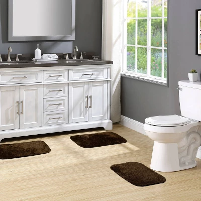 3pc Traditional Nylon Washable Bathroom Rug Set Chocolate - Garland Rug