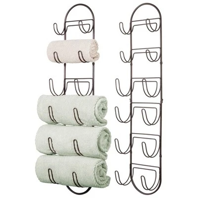 MDesign Metal Wall Mount Bath Towel Organizer Rack, 6 Shelves, 2 Pack - Image 10