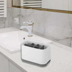 Unique Bargains Plastic Removable Toothbrush Holder Toothbrush Organizer For Bathroom Gray White 1 Pcs