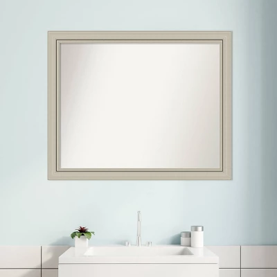 32" X 26" Non-Beveled Romano Silver Narrow Wood Bathroom Wall Mirror - Amanti Art - Image 6