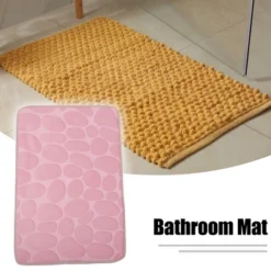 Unique Bargains Cobblestone Pattern Bathroom Rugs Polyester Bath Mat Machine Washable Pink 80x50cm