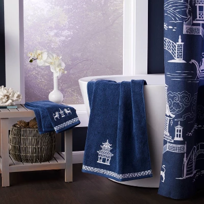 Vern Yip Chinoiserie Bath Towel Navy - SKL Home - Image 2